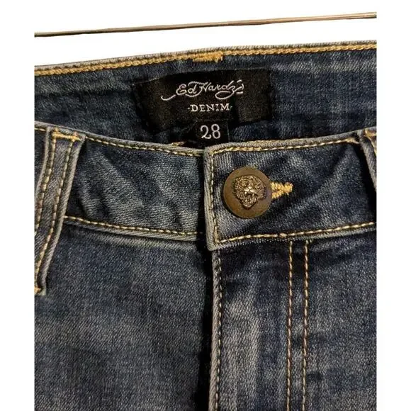 Ed Hardy Women's Embroidered New York City Eagle Slim Flare Jeans Size 28 G - Picture 4 of 7